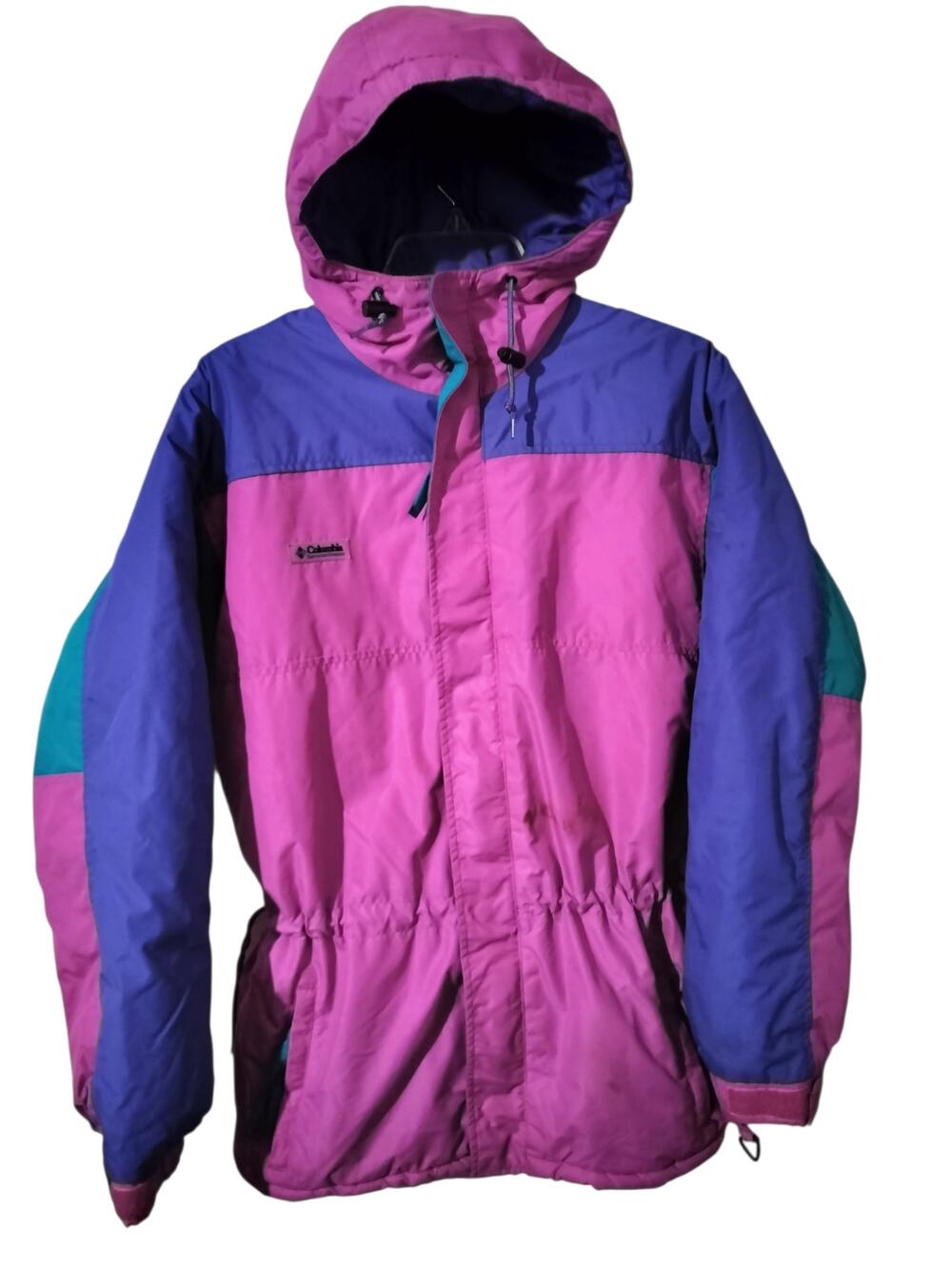 6100)Vtg Columbia Colorblock Ski Parka Purple Radial Sleeve Hood Youth 18/20 XL